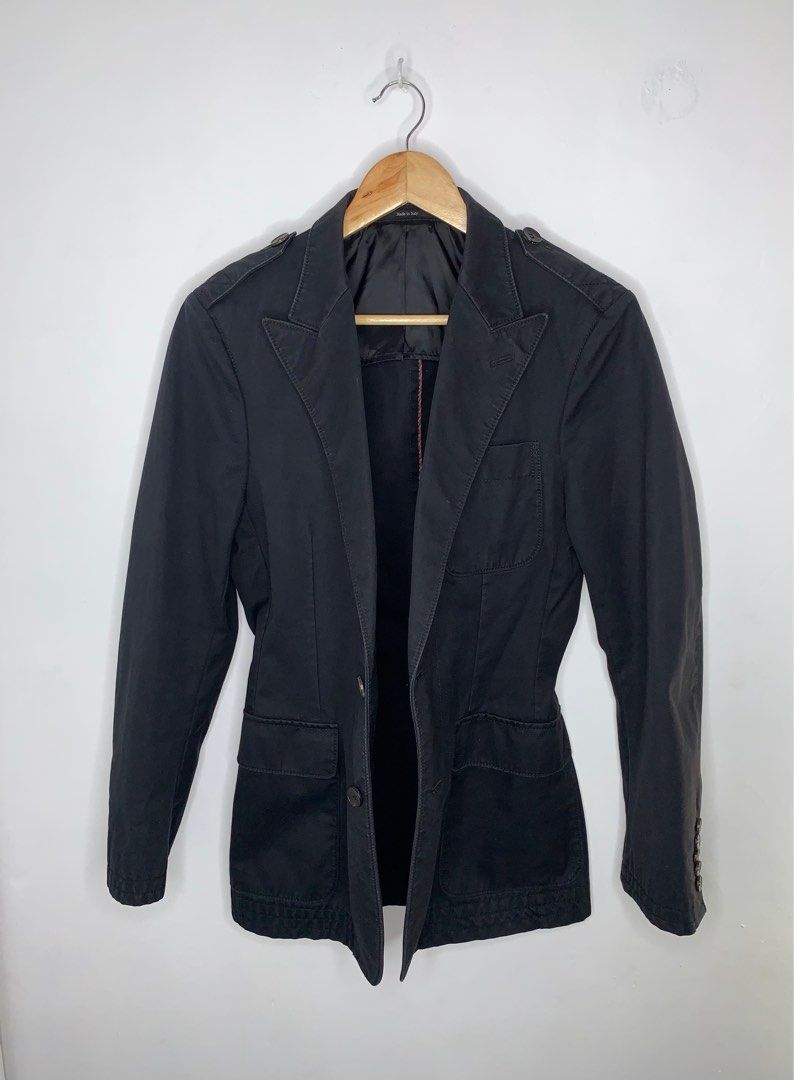 Gucci By Tom Ford Era (Category: Luxury Apparel) located in Binan City. Submitted by hybrid_archival_theory (Listing ID 1337433414, Image 3). Description: Gucci Jacket Tom Ford Era Vintage Size: 46R On tag i just think if its Small size Dimes: 🔽🔽🔽 Bust: 19" Length: 30" Waist: 17" Shoulders: 16" Sleeve Length: 24" Please Check Detailed Photos Posted For Your Referenfe Thanks .