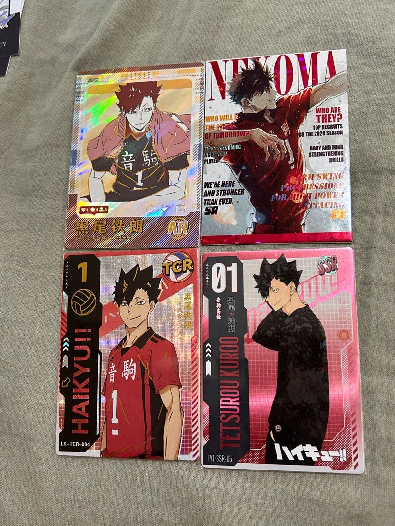 HAIKYUU ASSORTED CCG CARDS SETS - KUROO, USHIJIMA (Category: Raw Singles) located in Manila. Submitted by miffyballs (Listing ID 1337503194, Image 1). Description: HAIKYUU ASSORTED CCG SETS FIXED PRICE SET 1 (KUROO SET) - 270 PHP SET 2 (ASSORTED) - 50 PHP OR CAN GET FREE W OTHER SET SET 3 (PHOTOCARDS) - 100 PHP SET 4 (INARIZAKI SET) - 200 PHP SET 5 (PREM BOX SET W USHIJIMA NUMBERED) - 350 PHP PAYMENT VIA GCASH SHIPPING VIA JNT, FLASH EXPRESS, OR 
