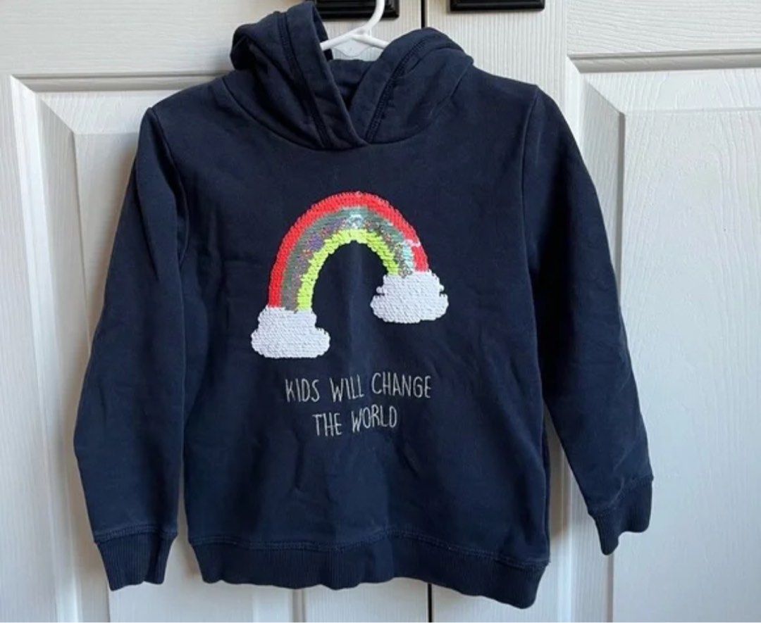 H&M Sequined Rainbow Hoodie (Category: Babies & Kids Fashion) located in Quezon City. Submitted by peachyps (Listing ID 1337450706, Image 1). Description: Still in very good condition. Used a few times and stored away. Size: 8-10 y.o.