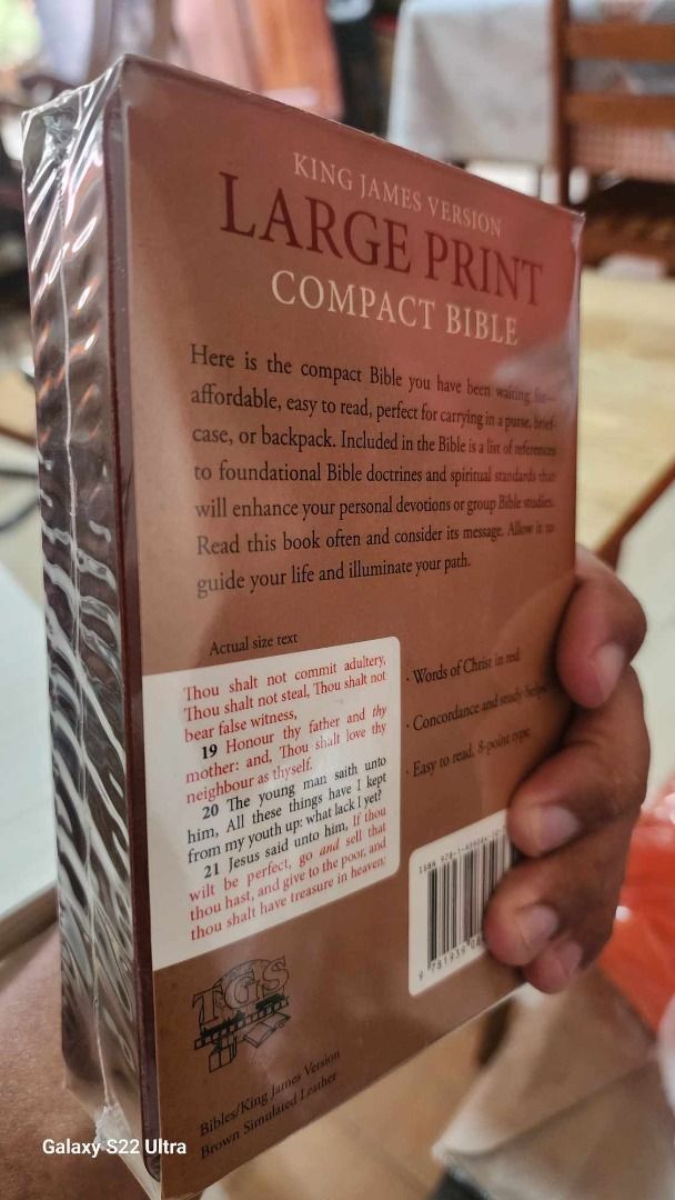 King James Version (KJV) Large Print Compact Bible (Category: Religion Books) located in Quezon City. Submitted by marklamsen (Listing ID 1337551476, Image 3). Description: For Sale - King James Version (KJV) Large Print Compact Bible In leatherbound cover with GOLD edge Easy-to-read copy with 8-point font type Ideal for personal reading and reflection With concordance and study helps Originally priced at $19.99 / Php 1,159.42 (USD1.00=PHP58) For