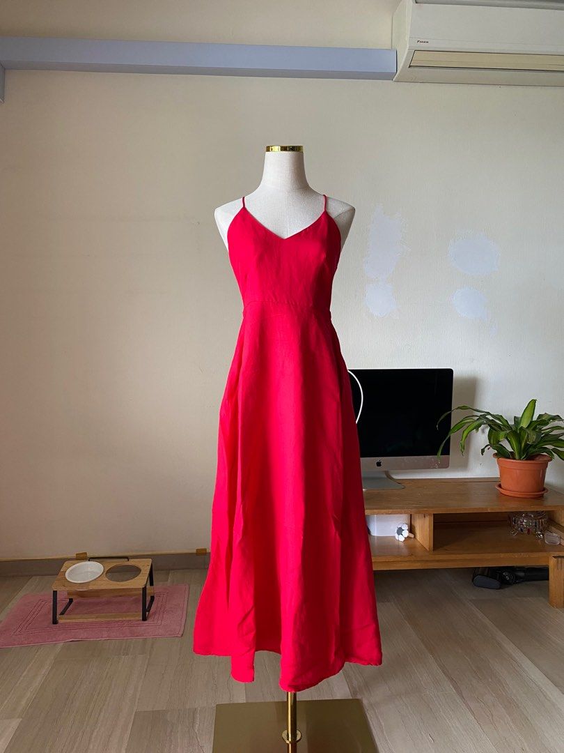 OYSHO Red 100 Linen Dress Women s Fashion Dresses Sets Dresses on Carousell