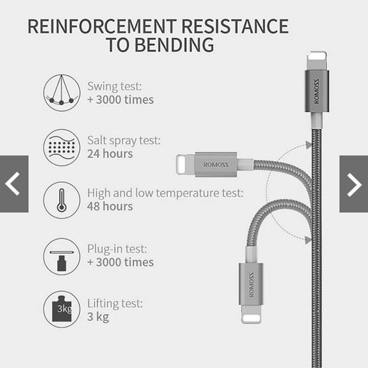 Romoss CB25A 3 in 1 Durable Multiple 2.1A Cable (Category: Chargers & Cables) located in Muntinlupa City. Submitted by jrgnc (Listing ID 1337472451, Image 2). Description: Romoss 3-in-1 Charging Cable - Connectors: USB-A x1 | Micro USB x1 | Lightning 8-Pin x1 | USB Type-C x1 - Cable: Nylon Braided Round Line - Cable Length: 1m RFS: Decluttering Photos from official orange app store. More photos available upon request..