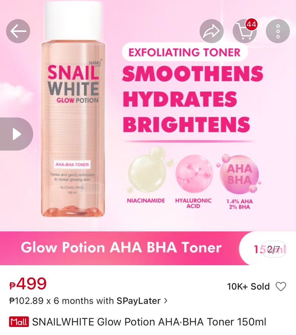 SNAILWHITE Glow Potion AHA·BHA Toner 150ml (Category: Announcements) located in Quezon City. Submitted by arkideclutters (Listing ID 1337480714, Image 2). Description: 250 each Take all: 800.