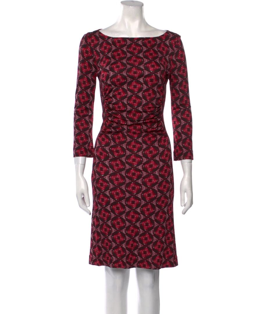 Tory Burch Corinne Dress Plum Pink Pattern Ruched, Women's Fashion