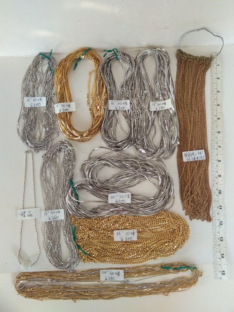 銅頸鏈清貨，每手價錢如照片顯示，兩手以上八折，多數量可商議，每一手加送一套A玉平安扣連頸鏈。no.A22.11.24, 女裝, 飾物及配件, 頸鍊-