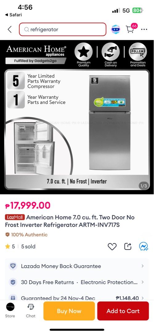American home refrigerator 7 cu (Category: Refrigerators and Freezers) located in Makati City. Submitted by ceeunever (Listing ID 1337678291, Image 2). Description: .
