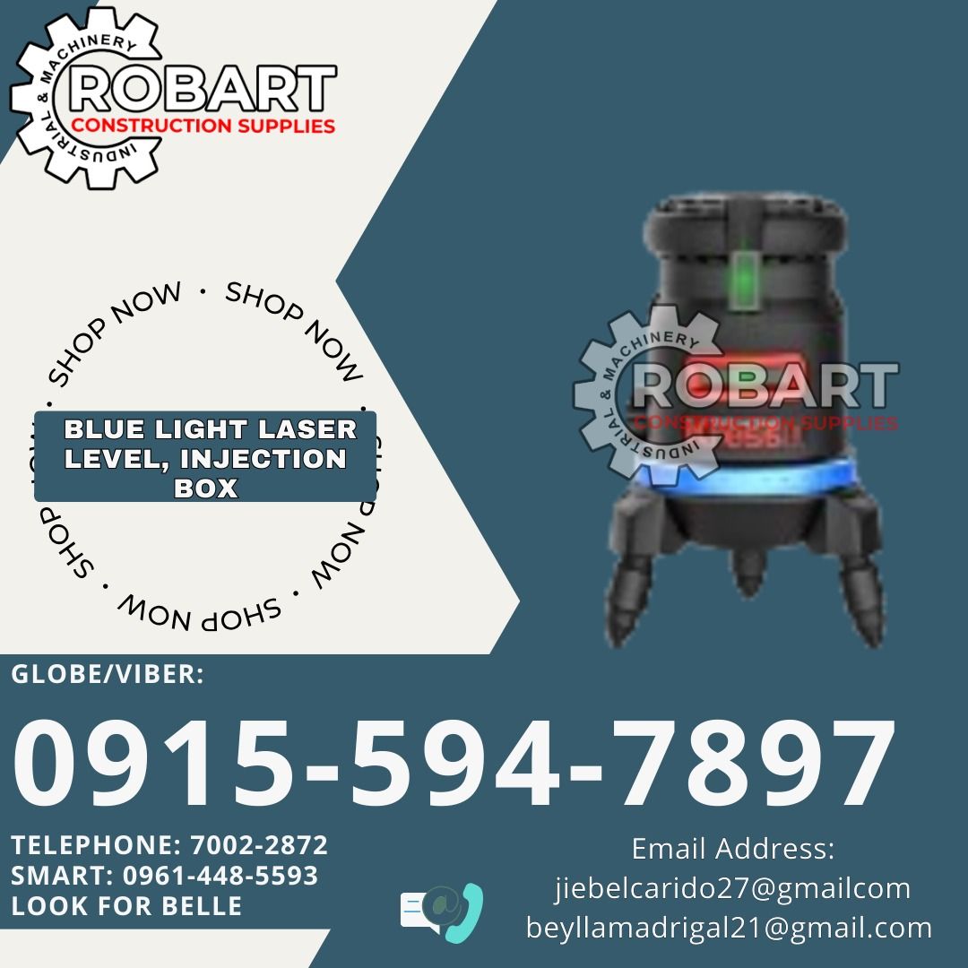 Blue light Laser Level (Category: Construction Tools & Equipment) located in Manila. Submitted by bellarobart (Listing ID 1337603950, Image 1). Description: 5 Lines+2 Plumb Points Blue light Laser Level, injection box Brand: Kress Model: KL100 𝑹𝑶𝑩𝑨𝑹𝑻 𝑪𝑶𝑵𝑺𝑻𝑹𝑼𝑪𝑻𝑰𝑶𝑵 𝑺𝑼𝑷𝑷𝑳𝑰𝑬𝑺 Office Address: 1405 Yuseco St. Sta Cruz Manila SEND US MESSAGE FOR INQUIRIES ‼️‼️ Glb/Vibr: 0915-594-7897 Smrt: 0961-448-5593 Landline: (7746-6248 / 7