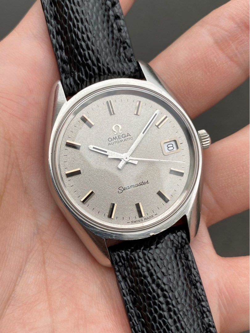 Xmas Omega Seamaster Fat 36mm Sparkle Sand Dial Ref. 166.067 Cal 565 Quick Set Date Automatic Vintage Watch All Original Ca. Late 1960s
