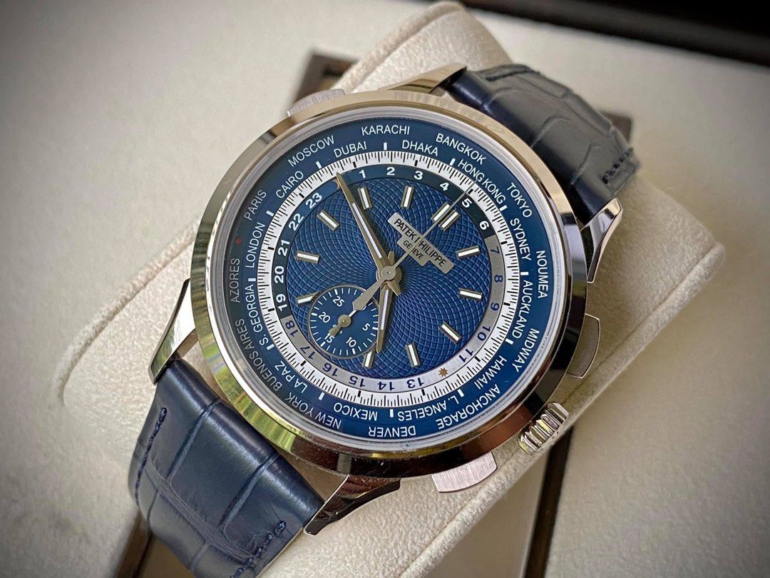 Patek Philippe 5930G (Category: Luxury Watches) located in Manila. Submitted by donijosemiguel (Listing ID 1337738669, Image 1). Description: Patek Philippe 5930G World Timer on Blue Discontinued rare model Complete full set With brand new Alligator Leather Subtle luxury.