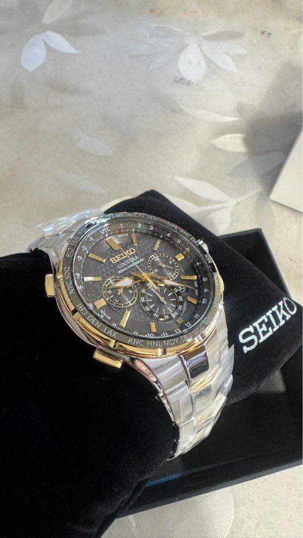 SEIKO SSG010 Watch for Men Coutura Collection Radio Sync Solar Chronograph Two Tone Stainless Steel Case