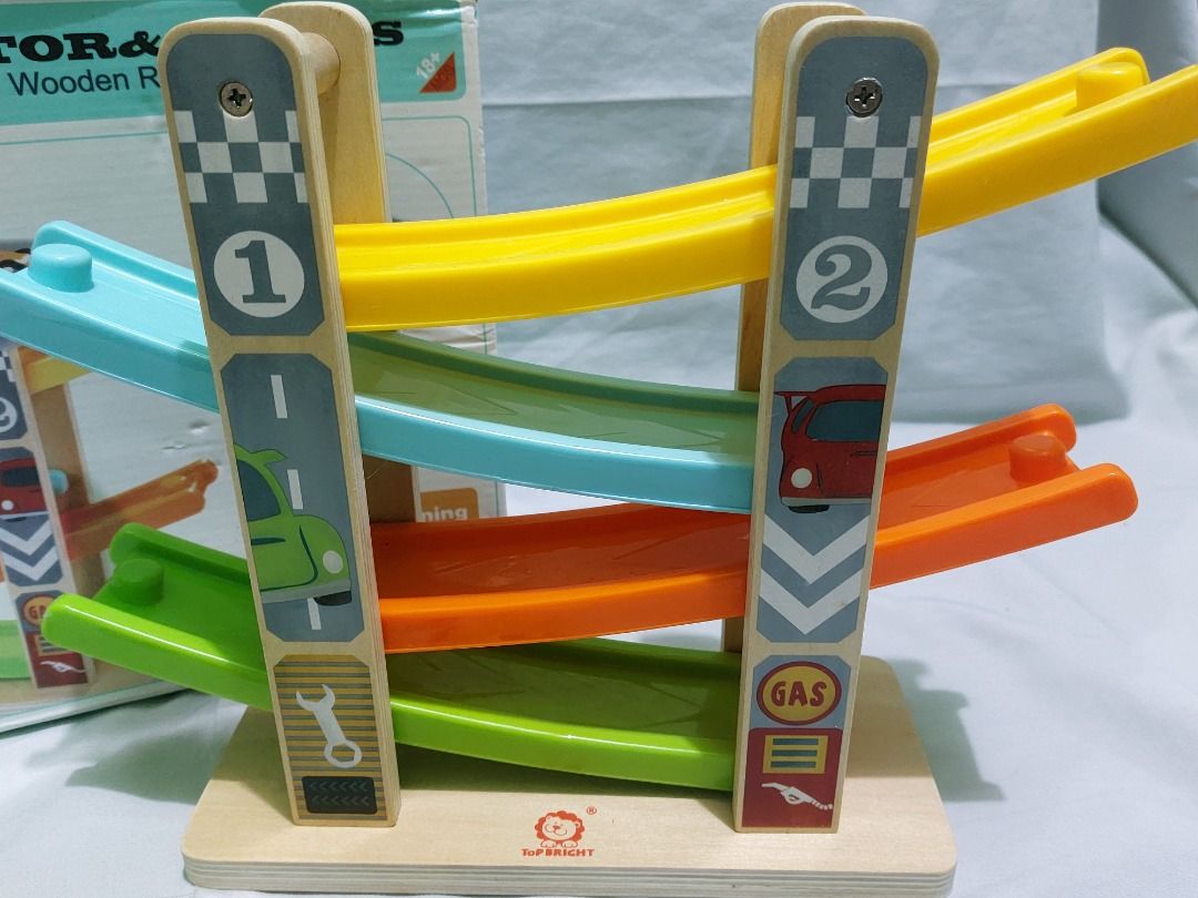 Top Bright Wooden Race Track Car Ramp Racer with 4 Mini Cars, Hobbies ...