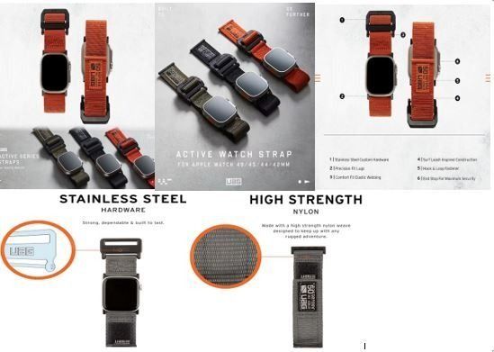 Urban Armor UAG Woven Nylon Watch Band for Apple Watch Ultra2/1- 49mm & 42,44,45,46mm(Rusty Orange only)-(Special Promo) (Category: Men's Watches) located in Singapore. Submitted by ynma22222 (Listing ID 1337667146, Image 3). Description: Just arrive Only 01x Rusty Orange colour UAG strap for Apple Watch Ultra2/1- 49mm & 42,44,45,46mm So faster grab it before it's gone Quick deal also available PM me for Nego Feature: - Hook and Loop closure - CO