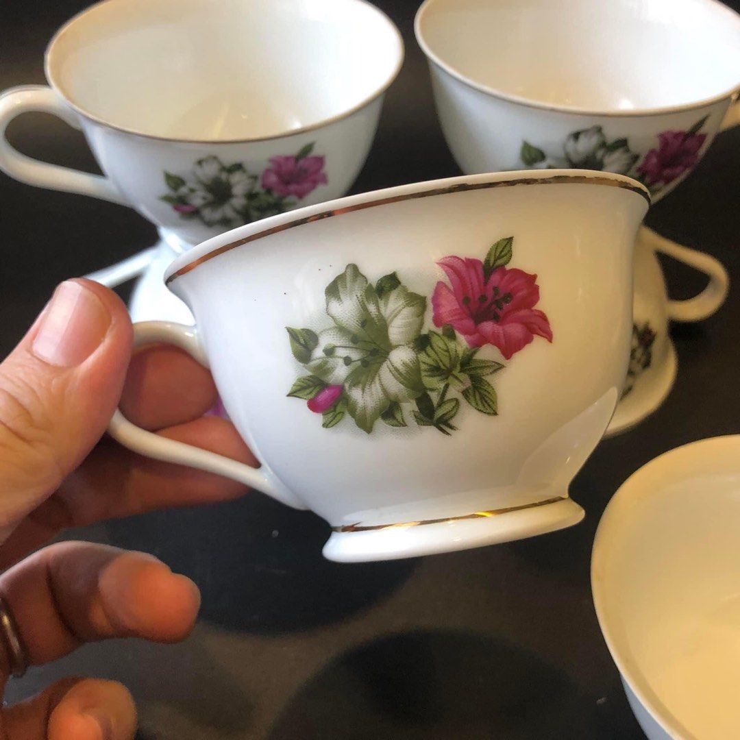 Vintage Bunga kangkung Tea Cups (All for $58), Hobbies & Toys ...