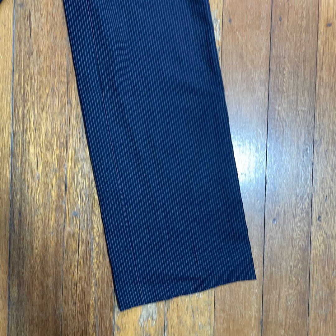 Vintage Wool Pinstripe Trousers (Category: Trousers) located in Manila. Submitted by mga_damit (Listing ID 1337689171, Image 2). Description: - Vintage Wool pinstripe trousers leg opening 9 length 40 waist 28 issues: repaired pinholes.