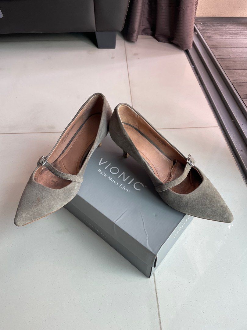 Women s Vionic Minnie Kitten Heel Charcoal Suede Women s Fashion Footwear Heels on Carousell