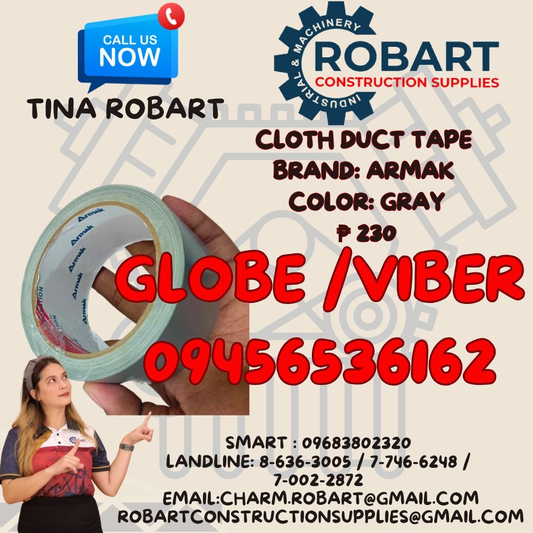Armak Cloth Duct Tape Gray (Category: Construction & Building Materials) located in Manila. Submitted by tina.sales (Listing ID 1337807714, Image 1). Description: Armak Cloth Duct Tape Gray 𝑹𝑶𝑩𝑨𝑹𝑻 𝑪𝑶𝑵𝑺𝑻𝑹𝑼𝑪𝑻𝑰𝑶𝑵 𝑺𝑼𝑷𝑷𝑳𝑰𝑬𝑺 𝑶𝒇𝒇𝒊𝒄𝒆 𝑨𝒅𝒅𝒓𝒆𝒔𝒔: 𝟏𝟒𝟎𝟓 𝒀𝒖𝒔𝒆𝒄𝒐 𝑺𝒕. 𝑺𝒕𝒂 𝑪𝒓𝒖𝒛 𝑴𝒂𝒏𝒊𝒍𝒂 𝑺𝑬𝑵𝑫 𝑼𝑺 𝑴𝑬𝑺𝑺𝑨𝑮𝑬 𝑭𝑶𝑹 𝑰𝑵𝑸𝑼𝑰𝑹𝑰𝑬𝑺 ‼️ ‼️ 𝑮𝒍𝒃𝒆 - (𝟢𝟫𝟒𝟓-𝟔𝟓𝟑-𝟔𝟏𝟔𝟐) 𝑻.𝑴. - (𝟢𝟫𝟔𝟖-�