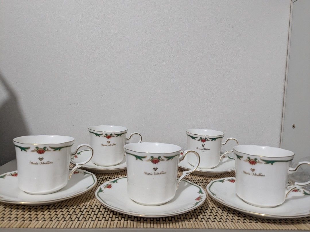 Authentic Mario Valentino Cup & Saucer (Category: Coffee & Tea Tableware) located in Tuguegarao City. Submitted by globeeneace (Listing ID 1337802417, Image 1). Description: Guaranteed Original 5 duos (1 Duo Giannin Valentino) Excellent Condition.