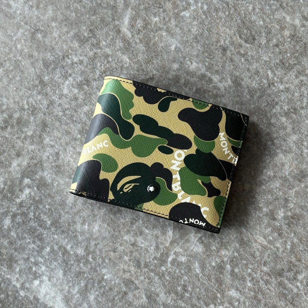 BAPE X MONT BLANC LEATHER CAMO GREEN WALLET SS19