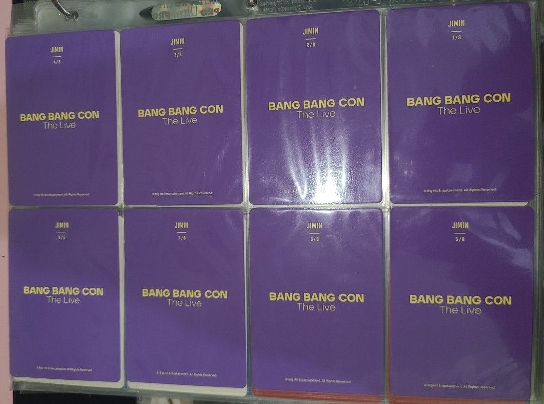 BTS Official Jimin Complete Bang bang con Mini Photocards 1 - 8 (Category: K-Wave Merchandise) located in Makati City. Submitted by Mallowsshi (Listing ID 1337853321, Image 2). Description: RFS: Out of Country 250ea Total of Php2000 Includes: -Non-PVC Sleeve ea -1 non-PVC Binder page All Official Lalamove/Grab Loc: Makati City WTS LFB BTS OFFICIAL MERCH PH Jimin.