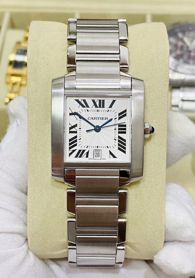 Cartier Tank Française Large Automatic (Category: Luxury Watches) located in Baliuag. Submitted by clicksmileph (Listing ID 1337924338, Image 1). Description: Cartier Tank Française Large Automatic 198,000 Php Guilloche White Dial 28x32mm Case size Automatic Movement 6'0 Calendar Aperture 9.5/10 Like New (Free Polish upon request) All Original Parts, No issue, All working Guaranteed Authentic Low ballers will not be entertained (Selling low alrea