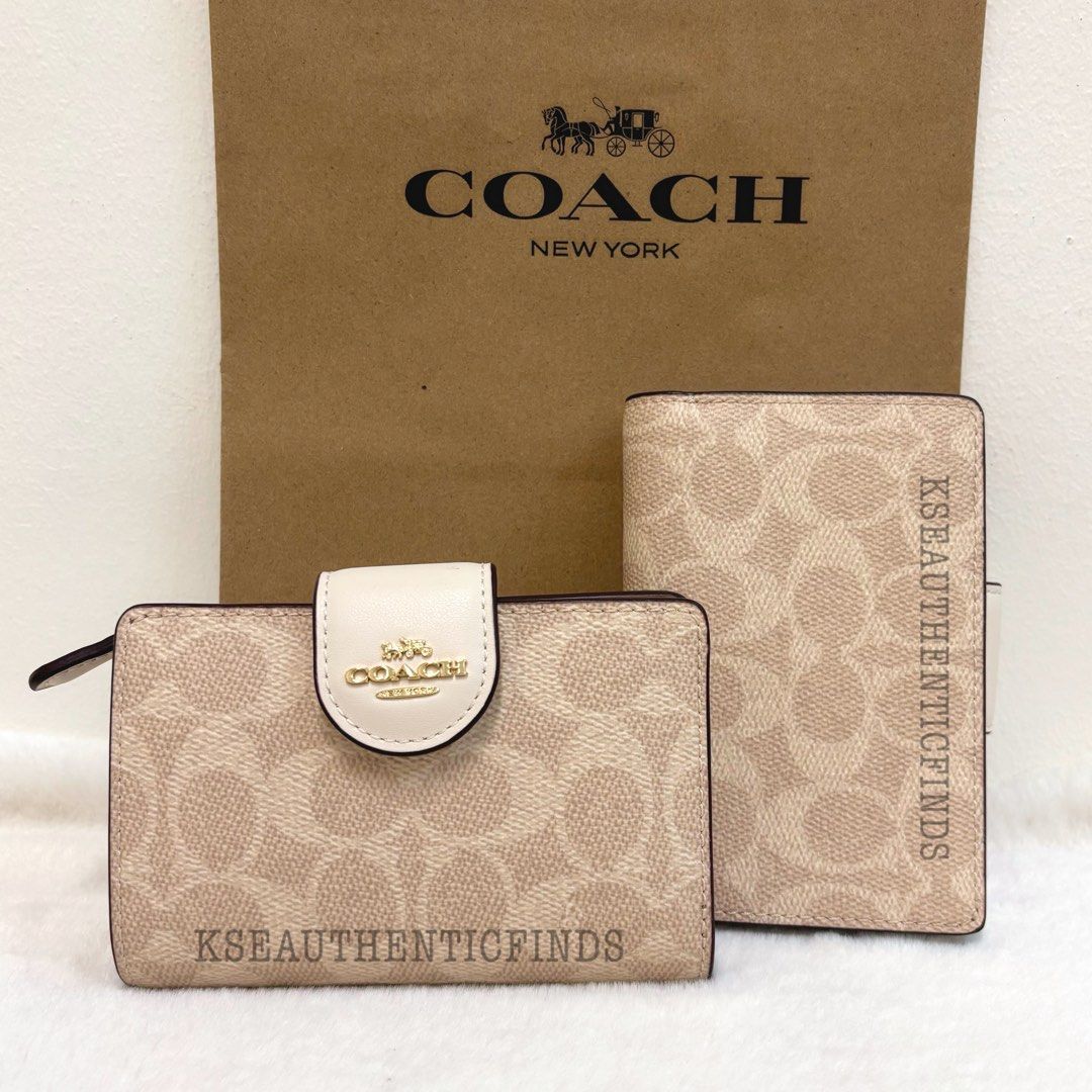COACH Medium Corner Zip Wallet in Sand/Chalk 🇺🇸 (Category: Luxury Bags & Wallets) located in Pasig City. Submitted by kseauthenticfinds (Listing ID 1337834673, Image 1). Description: 𝗡𝗲𝘄 𝗔𝗿𝗿𝗶𝘃𝗮𝗹✨ Medium Corner Zip Wallet in Sand/Chalk 🇺🇸 Inclusions: tag and care card Pasig on hand Product Details Crossgrain leather Zip coin pocket Snap closure Bill compartment Seven credit card slots 5" (L) x 3 1/2" (H) x 1/2" (W) Disclaimer KSE Aut