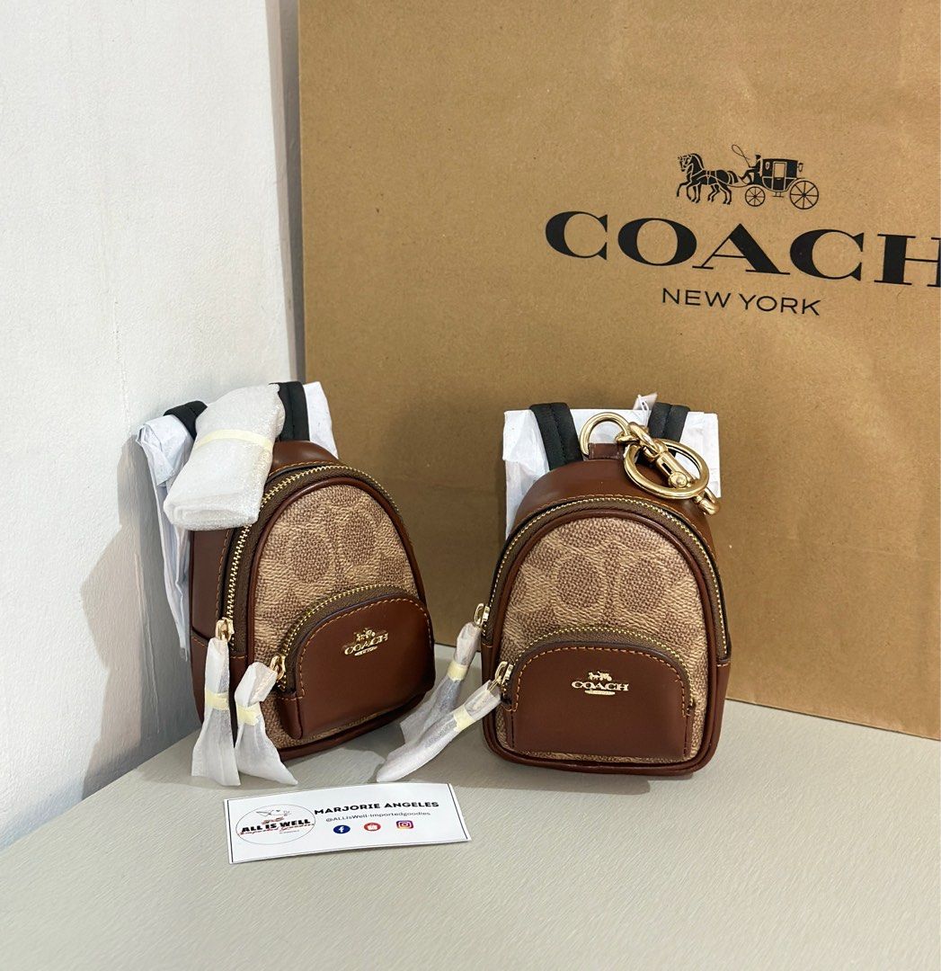 COACH Mini Court Backpack Bag Charm (Category: Luxury Bags & Wallets) located in Cavite. Submitted by alliswellimportedgoodies (Listing ID 1337783808, Image 1). Description: Backpack for your Labubu? 😝 C Mini Court Backpack Bag Charm- 3pcs L 3.25” x H 4.0” x W 1.5” Gold/ Tan/ Brown 𝐀𝐕𝐀𝐈𝐋𝐀𝐁𝐋𝐄 𝐎𝐍 𝐇𝐀𝐍𝐃 fr Canada 🇨🇦 Inclusion: Tag and care card. 📩.