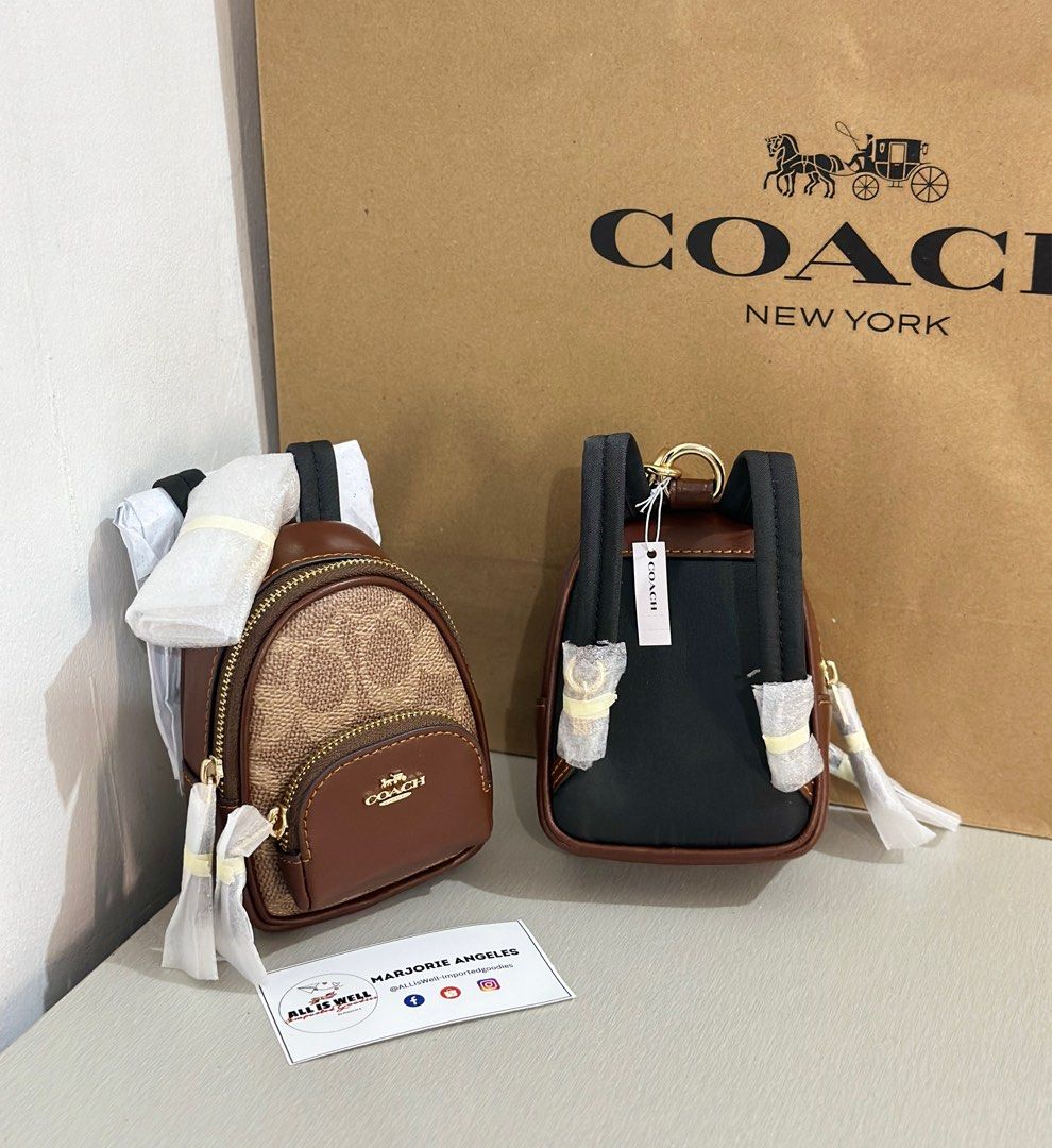 COACH Mini Court Backpack Bag Charm (Category: Luxury Bags & Wallets) located in Cavite. Submitted by alliswellimportedgoodies (Listing ID 1337783808, Image 2). Description: Backpack for your Labubu? 😝 C Mini Court Backpack Bag Charm- 3pcs L 3.25” x H 4.0” x W 1.5” Gold/ Tan/ Brown 𝐀𝐕𝐀𝐈𝐋𝐀𝐁𝐋𝐄 𝐎𝐍 𝐇𝐀𝐍𝐃 fr Canada 🇨🇦 Inclusion: Tag and care card. 📩.