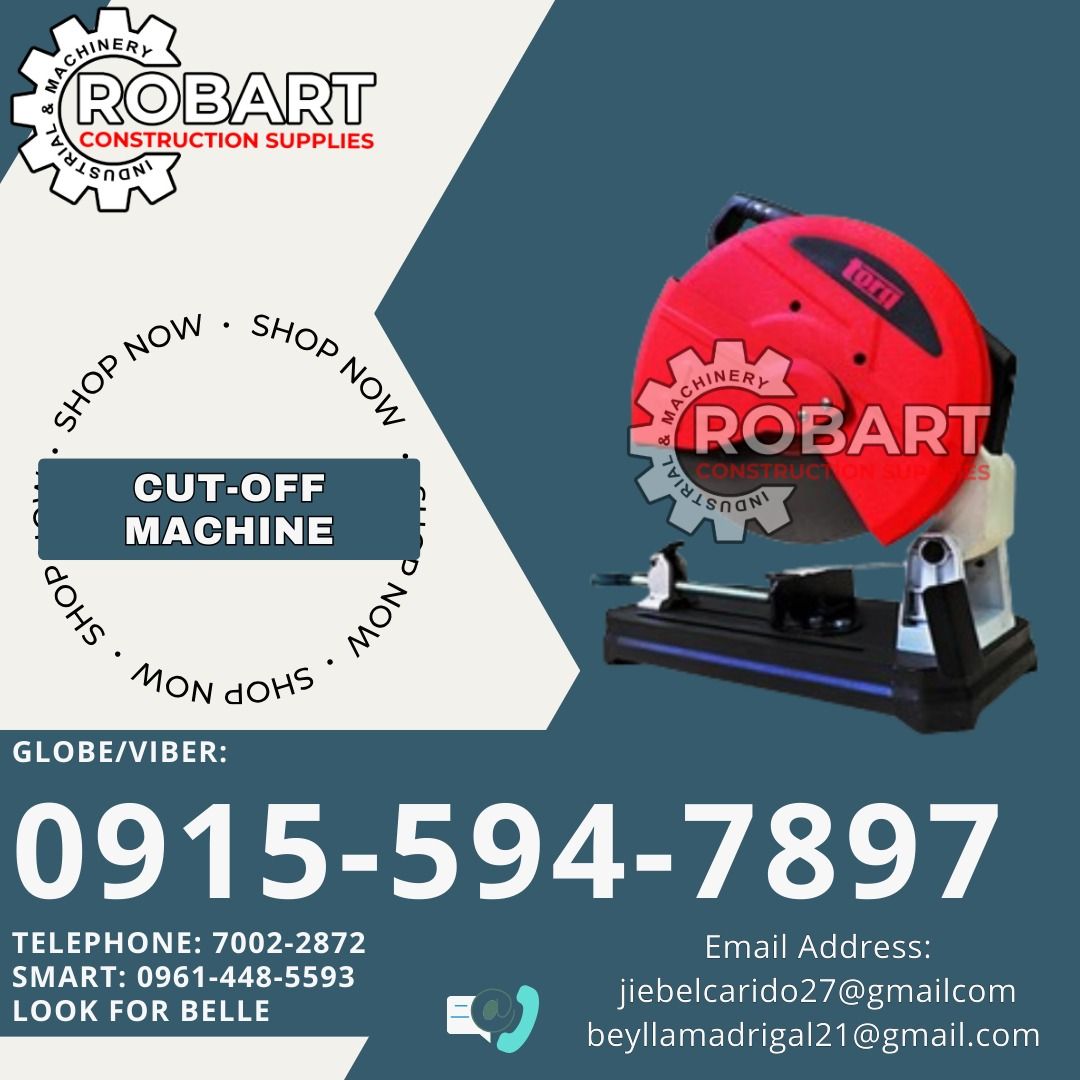 Cut-Off Machine (Category: Construction Tools & Equipment) located in Manila. Submitted by bellarobart (Listing ID 1337798529, Image 1). Description: Cut-Off Machine Brand: Torq Model: T-CS9814 Size: 14" 𝑹𝑶𝑩𝑨𝑹𝑻 𝑪𝑶𝑵𝑺𝑻𝑹𝑼𝑪𝑻𝑰𝑶𝑵 𝑺𝑼𝑷𝑷𝑳𝑰𝑬𝑺 Office Address: 1405 Yuseco St. Sta Cruz Manila SEND US MESSAGE FOR INQUIRIES ‼️‼️ Glb/Vibr: 0915-594-7897 Smrt: 0961-448-5593 Landline: (7746-6248 / 7002-2872) 𝓛𝓞𝓞𝓚 𝓕𝓞𝓡 𝓑𝓔𝓛𝓛𝓔 🔵 