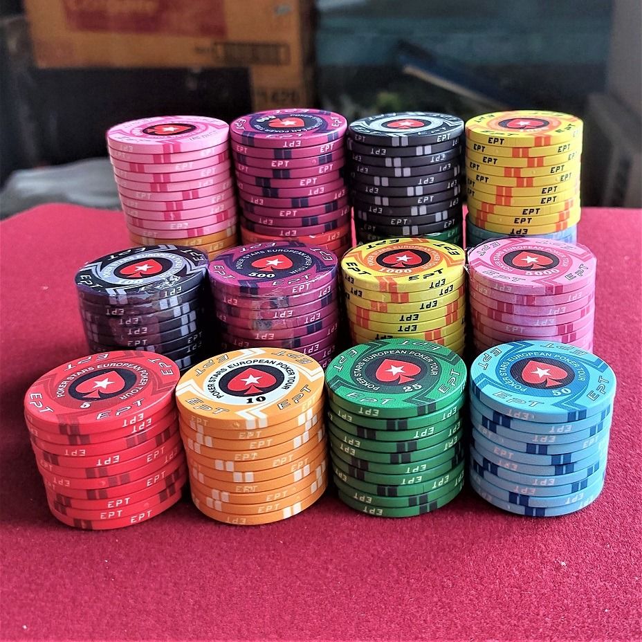 EPT Ceramic Poker Chips (Category: Board Games & Puzzles) located in Quezon City. Submitted by vdecks (Listing ID 1337880997, Image 1). Description: Each chip measures 3.9 cm Use for high stakes poker and other casino games Made of pure high quality Ceramic material Makes a great gift for all poker players Diameter : 39 mm Height : 3 mm Weight : 10 grams Note: The price is ₱35 per chip. .