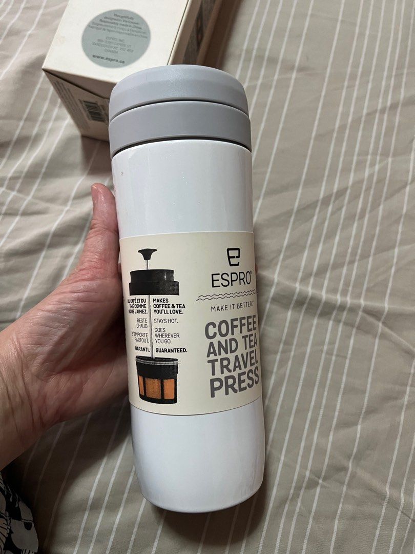 Espro coffee and tea travel press (Category: Coffee & Tea Tableware) located in San Juan City. Submitted by iambernie (Listing ID 1337755680, Image 2). Description: Life is too short to drink bad coffee Espro travel press uses patented micro filtration system to seal out grit so you get a clean cup of coffee or tea even when you’re travelling The design also stops the coffee extraction or tea steeping process once the filter is pushed down so you