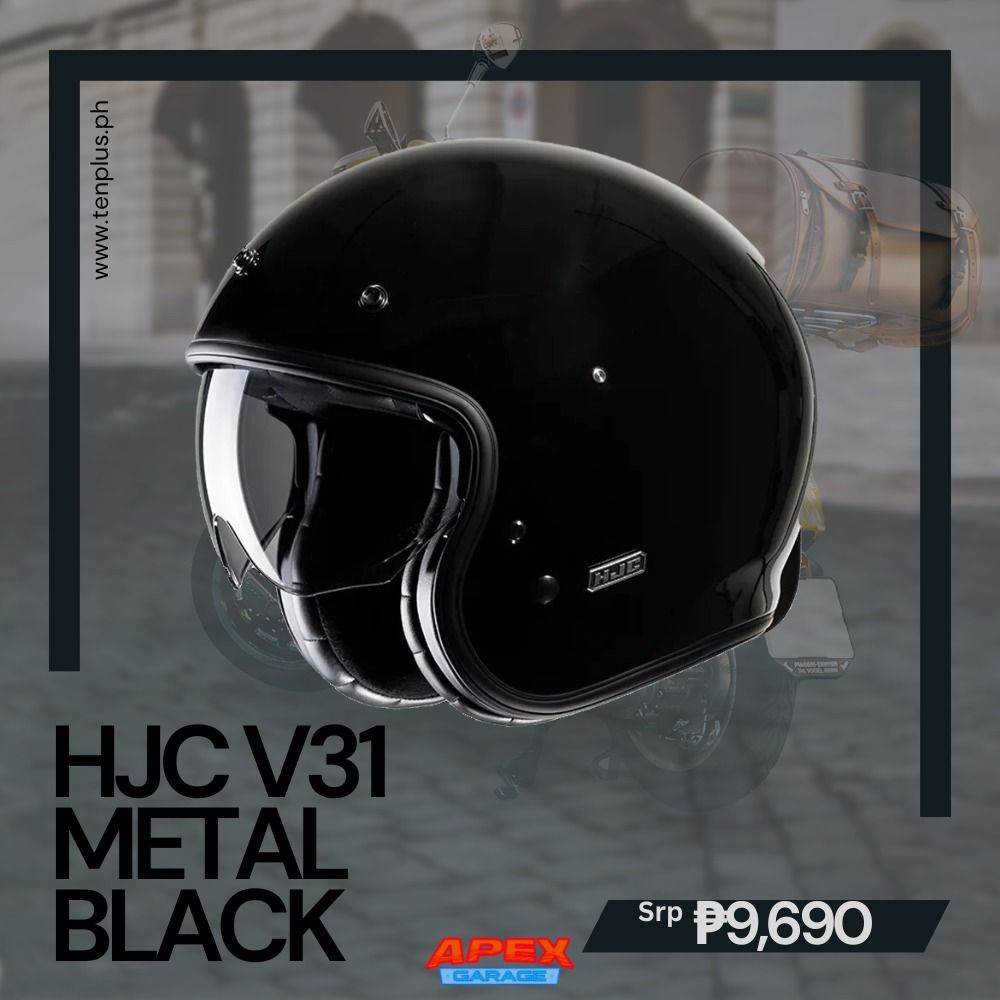 HJC Helmets V31 (Category: Other Accessories) located in Quezon City. Submitted by apexgarage0012 (Listing ID 1337776825, Image 2). Description: MONO COLORS - ₱9,690 GRAPHICS - ₱11,190 - ₱17,790 V31 is a retro-style open-face helmet composed of an advanced fiberglass composite shell to provide a lightweight helmet. This ¾ helmet features an integrated 3 position sun shield with anti-scratch coating that deploys easily to slide up or down. To enha