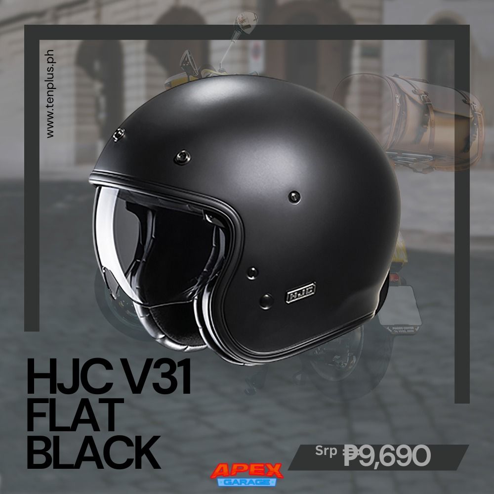 HJC Helmets V31 (Category: Other Accessories) located in Quezon City. Submitted by apexgarage0012 (Listing ID 1337776825, Image 3). Description: MONO COLORS - ₱9,690 GRAPHICS - ₱11,190 - ₱17,790 V31 is a retro-style open-face helmet composed of an advanced fiberglass composite shell to provide a lightweight helmet. This ¾ helmet features an integrated 3 position sun shield with anti-scratch coating that deploys easily to slide up or down. To enha