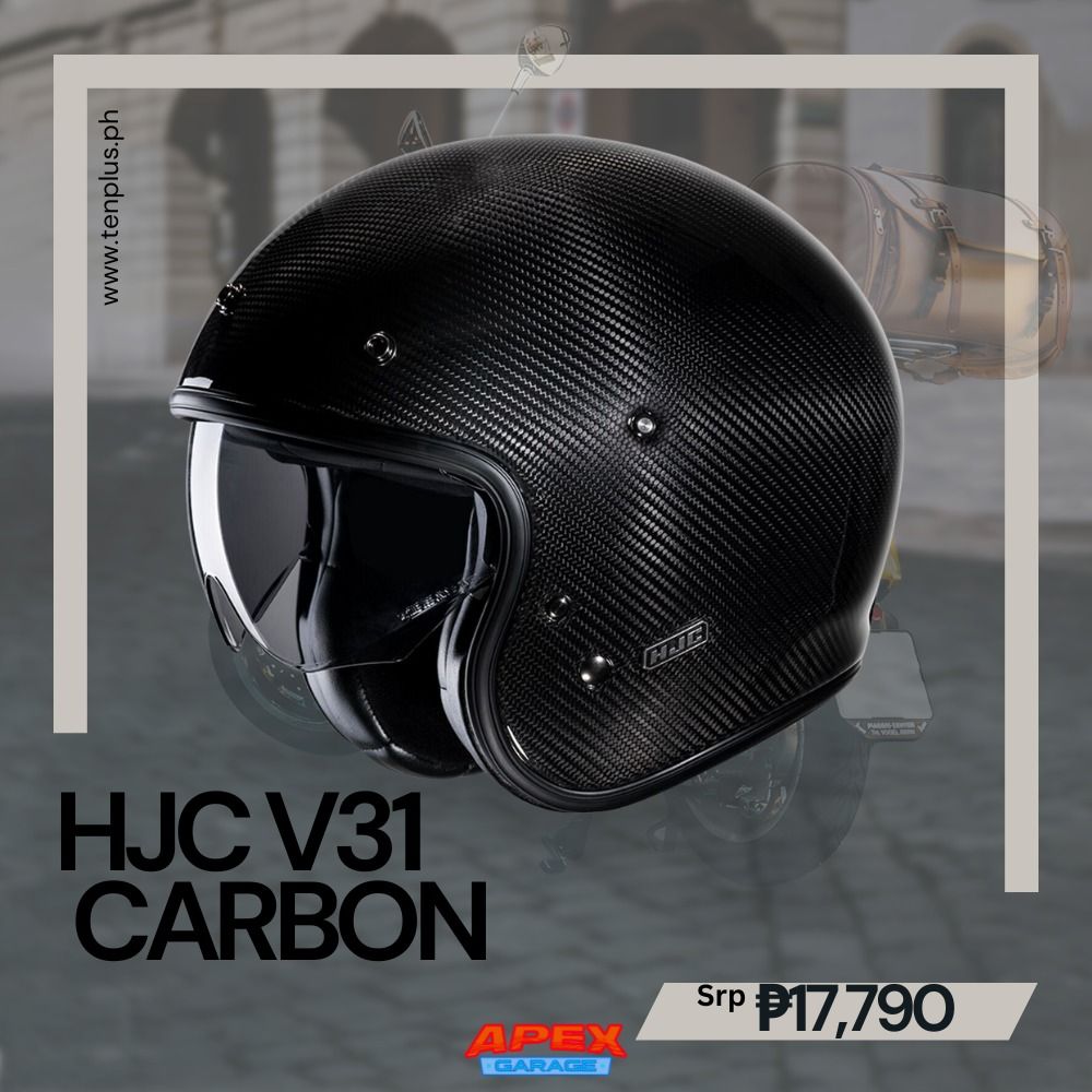 HJC Helmets V31 (Category: Other Accessories) located in Quezon City. Submitted by apexgarage0012 (Listing ID 1337776825, Image 1). Description: MONO COLORS - ₱9,690 GRAPHICS - ₱11,190 - ₱17,790 V31 is a retro-style open-face helmet composed of an advanced fiberglass composite shell to provide a lightweight helmet. This ¾ helmet features an integrated 3 position sun shield with anti-scratch coating that deploys easily to slide up or down. To enha