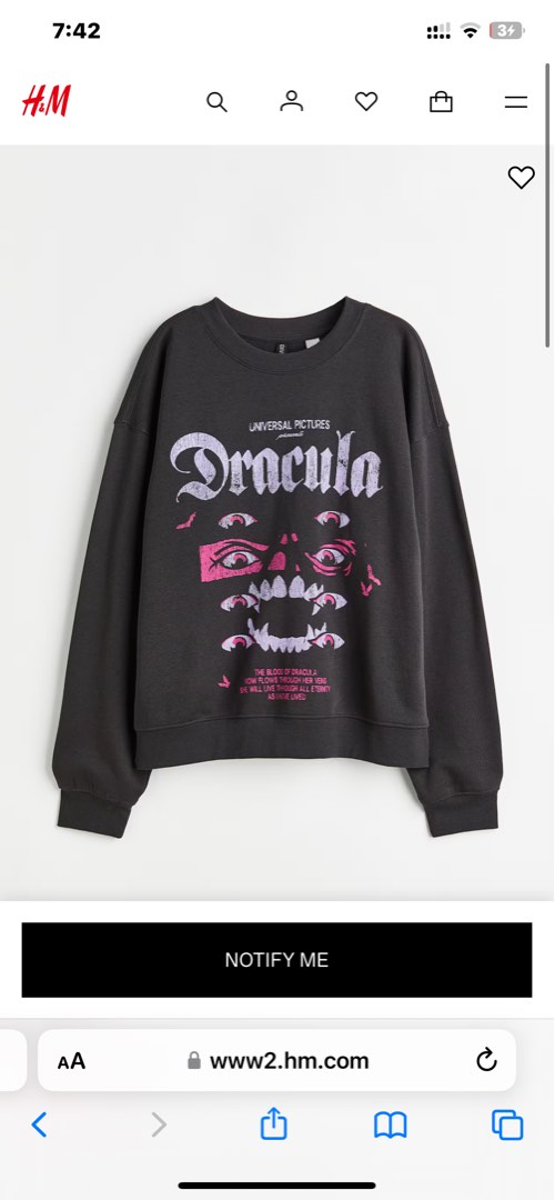 H M Dracula Printed Sweatshirt Grayish Black
