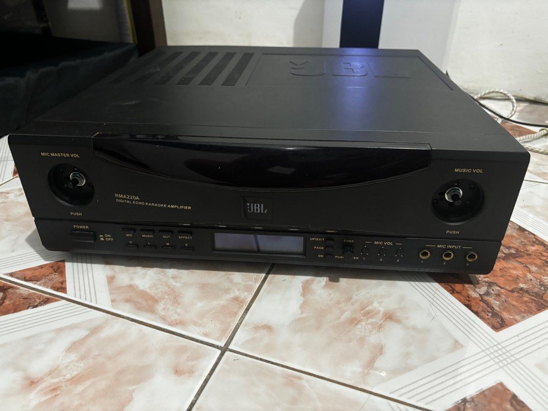 JBL Karaoke Amplifier (Category: Soundbars, Speakers & Amplifiers) located in Manila. Submitted by goodph (Listing ID 1337875532, Image 2). Description: In good working condition Issue: missing volume & mic knob but does not affect the performance.