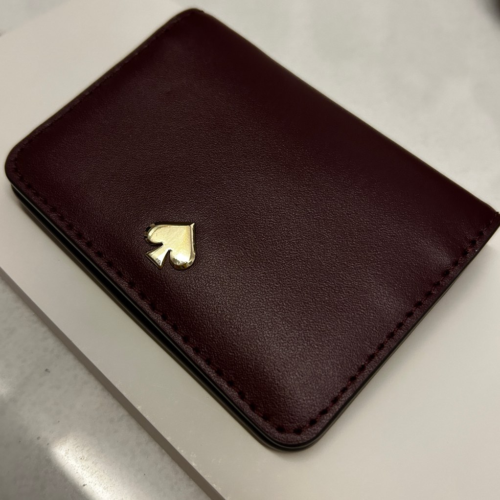 KATE SPADE Nadine Slim Bifold Key Card Holder Wallet Cherrywood Leather Heart