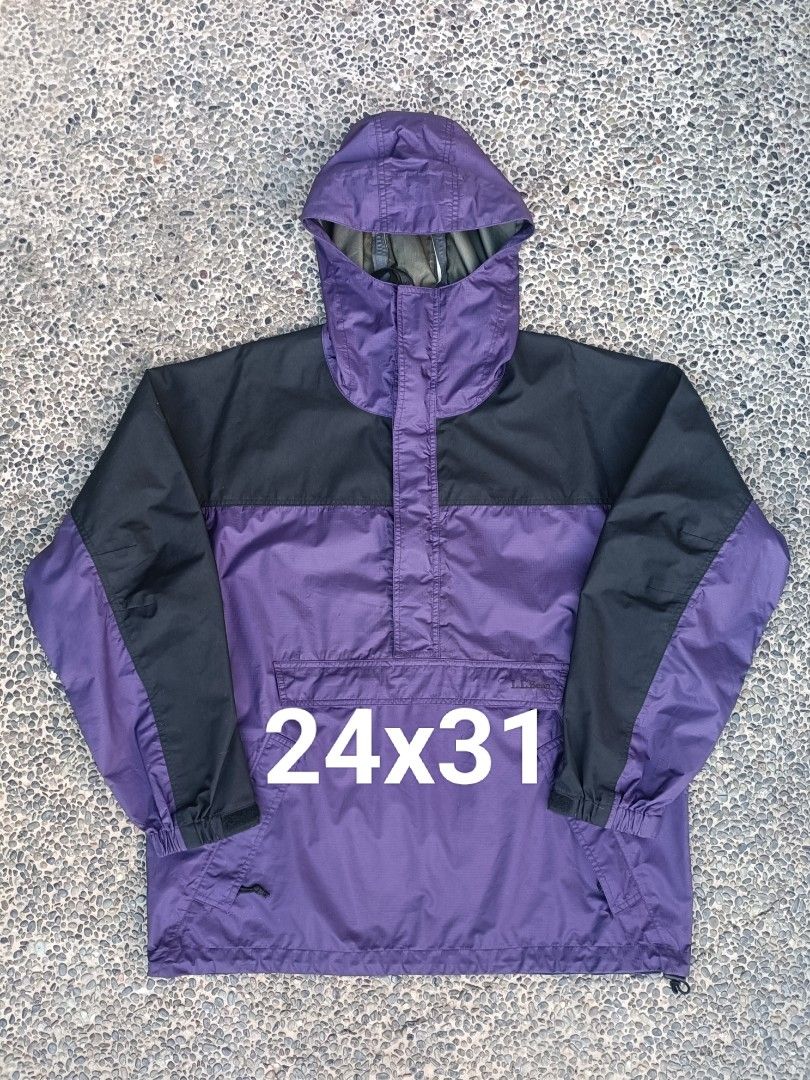 L.L. Bean Two toned Anorak Stow Pocket Rain Jacket Violet Black Issue Expired Water Proof Inside
