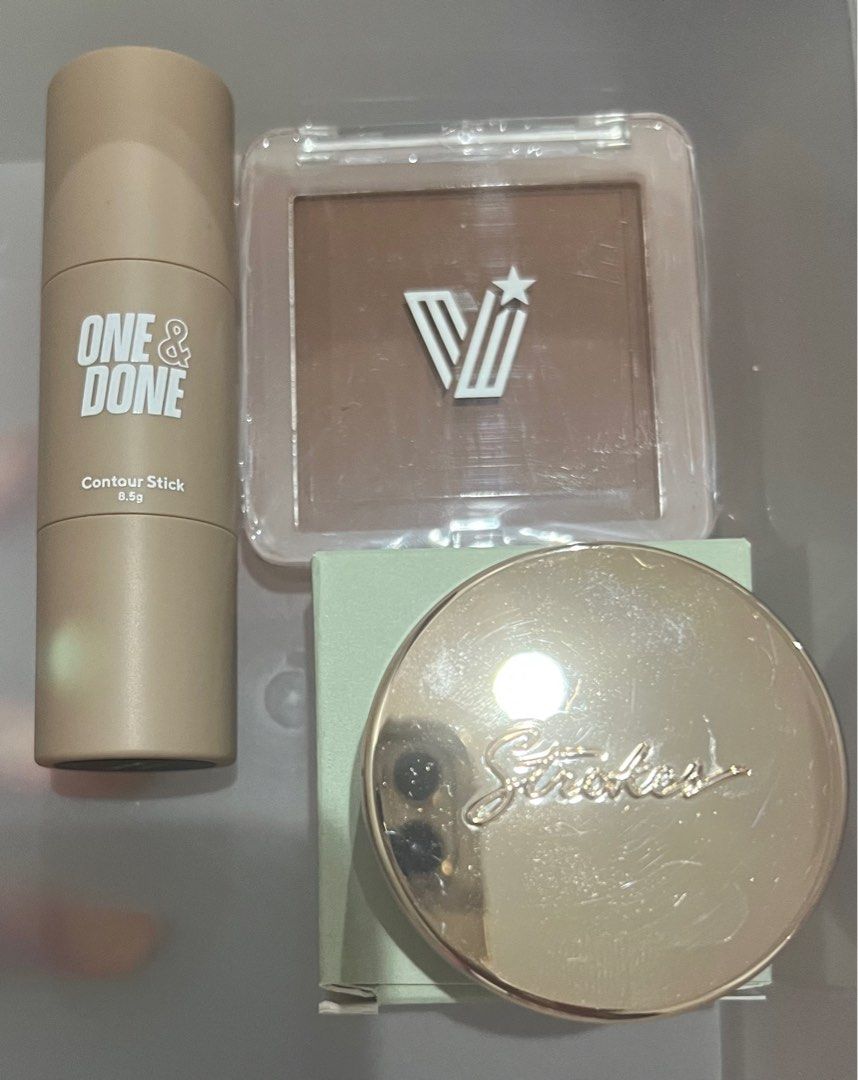 Make up bundle (Category: Makeup) located in Makati City. Submitted by declutterandshop (Listing ID 1337899535, Image 1). Description: Vice Co contour powder (shade: Latte Brown) - never used, sealed! Vice Co cream contour (shade: Twilight) - no seal, but never used Strokes crush blush (shade: Hottie) - swatched only.