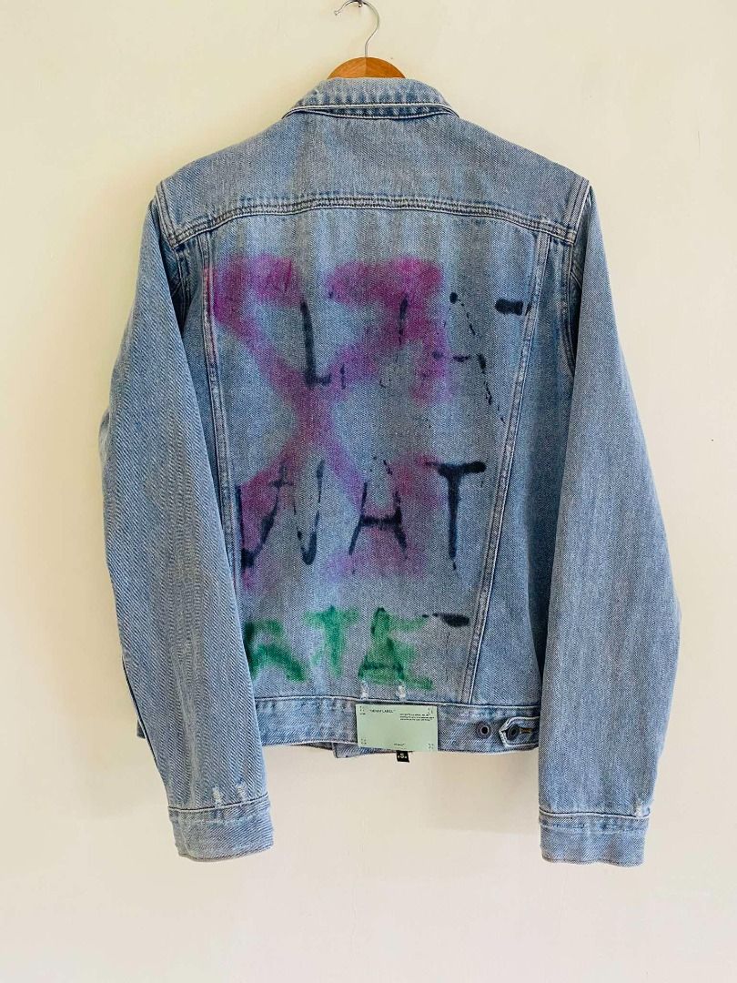 Off white spray denim jacket hot sale