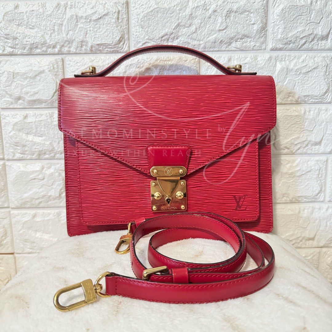 Pre-loved LV Epi Monceau in Red (Category: Luxury Bags & Wallets) located in Bacoor. Submitted by iammommylyn (Listing ID 1337848844, Image 1). Description: ON HAND & READY TO SHIP. 100% Authentic Pre-loved Epi Monceau in Red. ✔️ Rank: A; 9/10 ✔️ Dimensions: 22 x 28 x 5cm ✔️ 2-way bag ✔️ With detachable shoulder strap ✔️ Gold hardware ✔️ Could fit an ipad ✔️ Comes with a dust bag and key Price: Php32,500 + sf Comment Mine or DM to order 🤎.