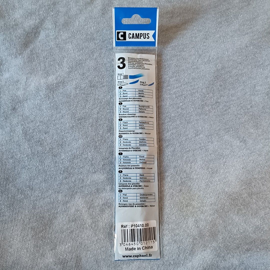 Raphael Campus Watercolor Brush Set (SMALL) (Category: Stationery & School Supplies) located in Santa Rosa. Submitted by dmrnsm (Listing ID 1337753304, Image 3). Description: • Just tested only, in good condition • Small variant consists of: round no.2, round no.8 and flat no.4 • Series Campus - Synthetic feather - Plastic Short Handle - Suitable for watercolor and ink •The Campus Series is designed for students, beginners and anyone looking for 