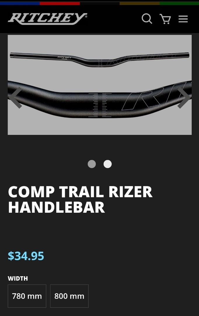 Ritchey Riser Handlebar MTB (Category: Bicycles) located in Quezon City. Submitted by paolo.bautista (Listing ID 1337864594, Image 2). Description: Ritchey Trail Riser Handlebar uncut 780mm 20mm riser with very light clamp marks RFS: cleaning out my.closet Meet up or COP, pls book your rider Batasan QC Letre Malabon.
