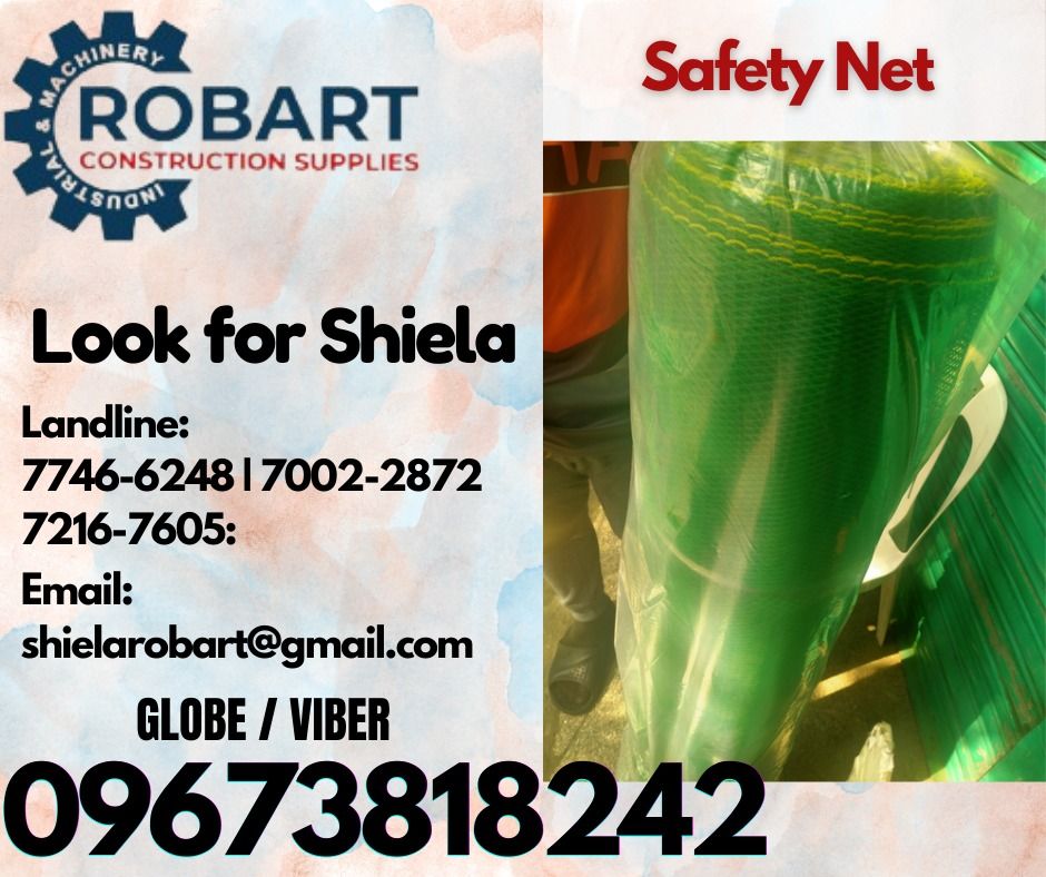 Safety Net (Category: Construction Tools & Equipment) located in Caloocan City. Submitted by shielaroba44709 (Listing ID 1337797782, Image 1). Description: Safety Net size: 3/8" x 2m x 90mtrs 1 roll 𝑹𝑶𝑩𝑨𝑹𝑻 𝑪𝑶𝑵𝑺𝑻𝑹𝑼𝑪𝑻𝑰𝑶𝑵 𝑺𝑼𝑷𝑷𝑳𝑰𝑬𝑺 Office Address: 1405 Yuseco St. Sta Cruz Manila SEND US MESSAGE FOR INQUIRIES ‼️ ‼️ Call: 09673818242 / 09662708845 Vibr - (09673818242) Landline: (𝟩𝟩𝟦𝟨-𝟨𝟤𝟦𝟪) / (𝟩𝟢𝟢𝟤-𝟤𝟪𝟩𝟤) / (𝟩𝟤