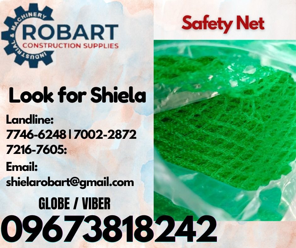 Safety Net (Category: Construction Tools & Equipment) located in Caloocan City. Submitted by shielaroba44709 (Listing ID 1337803984, Image 1). Description: Safety Net size: 3/8" x 2m x 90mtrs 1 roll 𝑹𝑶𝑩𝑨𝑹𝑻 𝑪𝑶𝑵𝑺𝑻𝑹𝑼𝑪𝑻𝑰𝑶𝑵 𝑺𝑼𝑷𝑷𝑳𝑰𝑬𝑺 Office Address: 1405 Yuseco St. Sta Cruz Manila SEND US MESSAGE FOR INQUIRIES ‼️ ‼️ Call: 09673818242 / 09662708845 Vibr - (09673818242) Landline: (𝟩𝟩𝟦𝟨-𝟨𝟤𝟦𝟪) / (𝟩𝟢𝟢𝟤-𝟤𝟪𝟩𝟤) / (𝟩𝟤