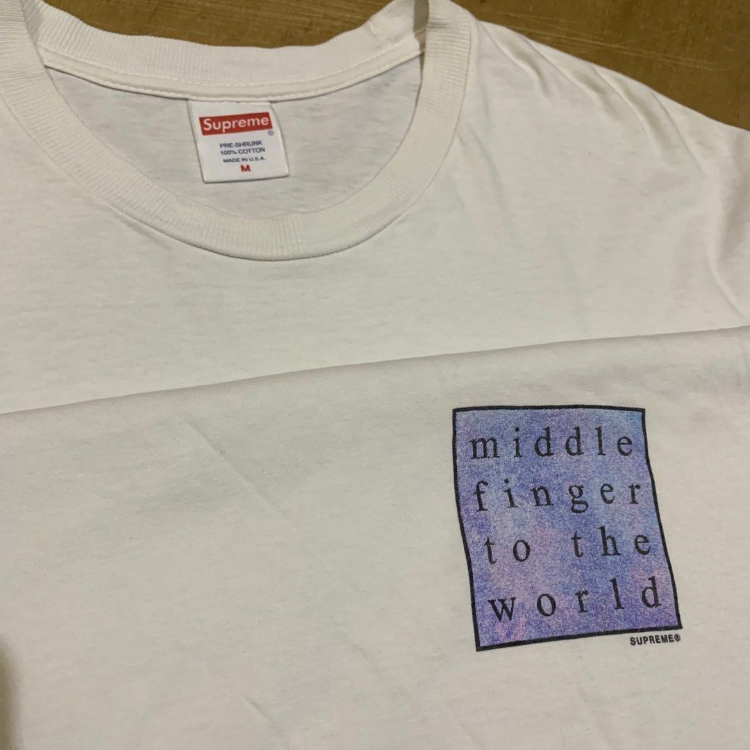 SUPREME MIDDLE FINGER TO THE WORLD TEE Men s Fashion Tops Sets Tshirts Polo Shirts on Carousell