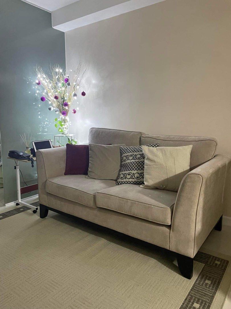 2-Seater Couch (Blims) (Category: Sofas) located in Quezon City. Submitted by closetbyshaine (Listing ID 1337966716, Image 1). Description: For sale 2-seater couch (Blims) including throw-pillows for ₱14k only Still negotiable Location: QC .