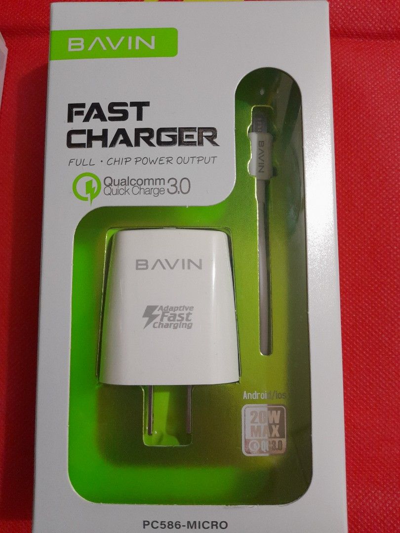 AC CHARGER IPONE (Category: Chargers & Cables) located in Quezon City. Submitted by hajjasittienor (Listing ID 1337958724, Image 2). Description: BRAND NEW 💯 📌BAVIN BRAND 📌FAST CHARGER. AC CHARGER ADAPTOR &CABLE TYPE C.450 MICRO ANDROID.450 ....PWEDE PICK UP ....PWEDE GCASH PAYMENT AVIDA TOWER NEW MANILA COL BONNY SERRANO AVE QUEZON CITY.