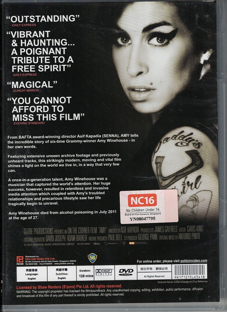 Amy ***original dvd*** (Category: CDs & DVDs) located in Pasig City. Submitted by armcjay (Listing ID 1338005216, Image 3). Description: This is a pre-owned, authentic item, from my own DVD collection. The disk may contain minor scratches, marks or dirt, and is playable with commercial DVD players and computers. I don't sell defective item here. No return / no exchange..