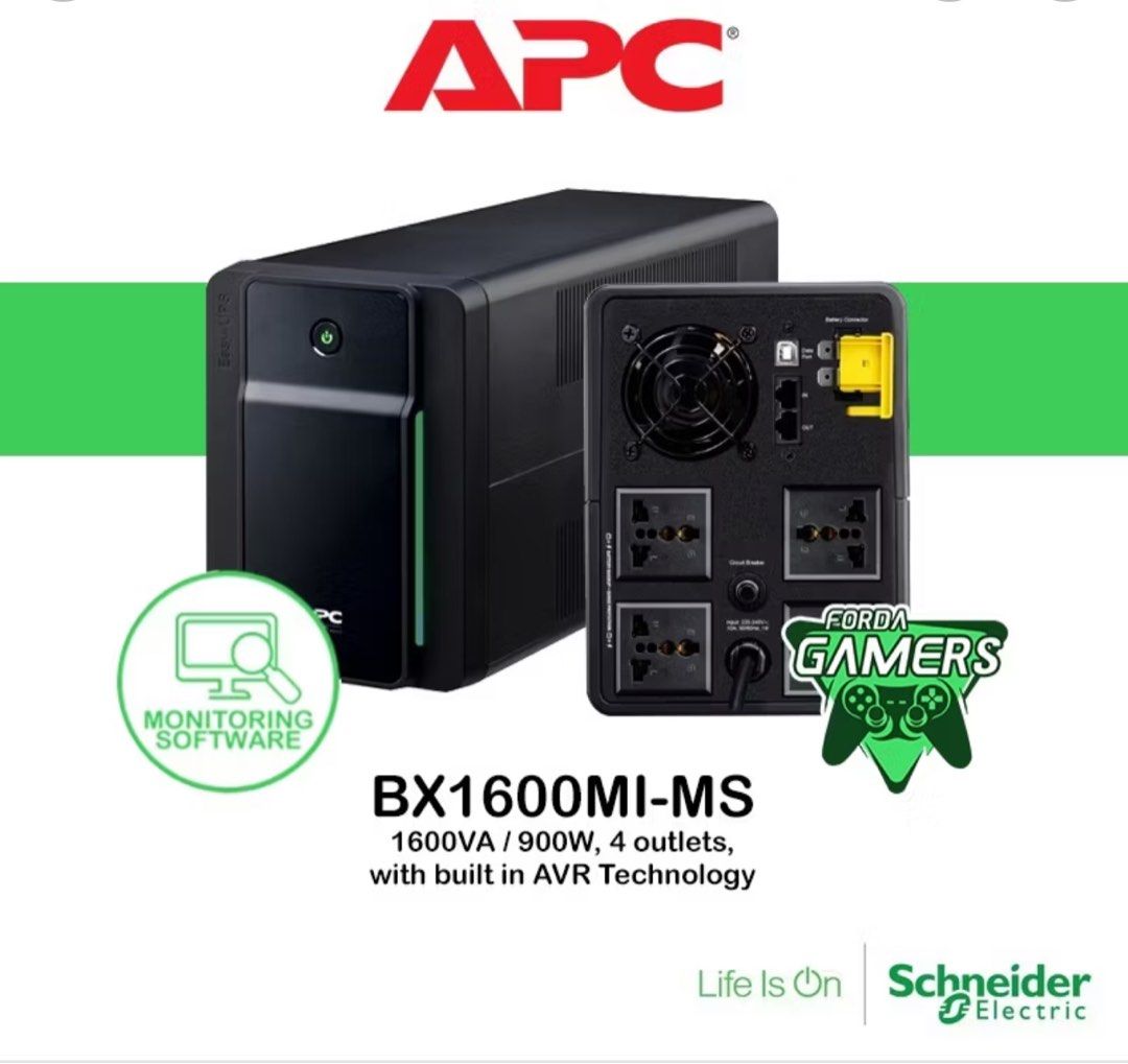 APC UPS 1600VA-900W (BX1600MI-MS) (Category: Office & Business Technology) located in Las Pinas. Submitted by pedrosa15180777 (Listing ID 1337946894, Image 1). Description: For Sale: APC UPS 1600VA-900W (BX1600MI-MS) Condition: Slightly used Date Purchased: September 17, 2024 Original Price: ₱15,390 Selling Price: ₱12,999 Details: • Model: BX1600MI-MS • Capacity: 1600VA / 900W • Features: AVR (Automatic Voltage Regulation), Surge Protection, 4 Ou