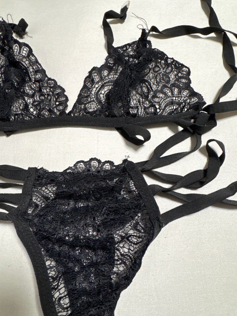 Black lace lingerie set (Category: Undergarments & Loungewear) located in Makati City. Submitted by fleuraline (Listing ID 1338108056, Image 3). Description: Small-medium Some snags on fabric From my personal collection RFS: Too many Lingerie No tags .